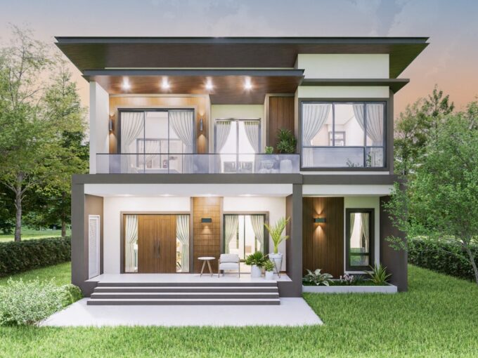 แบบบ้าน 2 ชั้นสไตล์ Modern Minimal โมเดิร์น รับสร้างบ้านระยอง รหัส PB-015