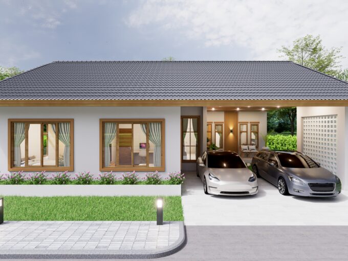 แบบบ้าน 1 ชั้น ทรงปั้นหยา Contemporary สไตล์ร่วมสมัย รับสร้างบ้านระยอง รหัส PB-072