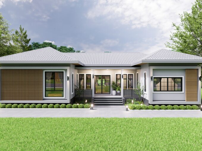 แบบบ้าน 1 ชั้น ทรงปั้นหยา Contemporary รับสร้างบ้านระยอง รหัส PB-085