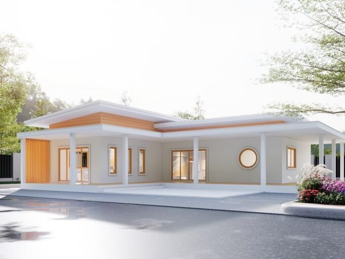 แบบบ้าน 1 ชั้นทรงโมเดิร์น Modern รับสร้างบ้านระยอง รหัส PB-MD1