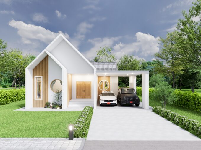 แบบบ้าน 1 ชั้น สไตล์นอร์ดิก Nordic รับสร้างบ้านระยอง รหัส PB-N5