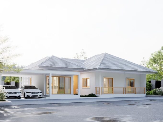 แบบบ้าน 1 ชั้น ทรงปั้นหยา Contemporary สไตล์ร่วมสมัย รับสร้างบ้านระยอง รหัส PB-P5