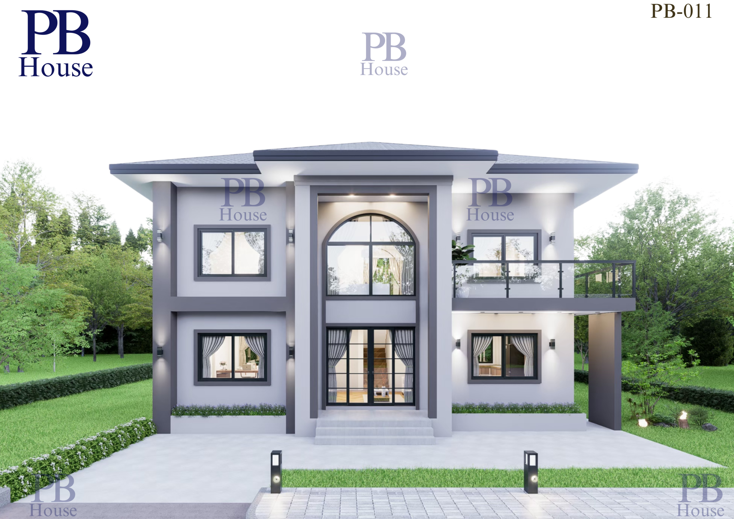 แบบบ้าน 2 ชั้น ทรงปั้นหยา รับสร้างบ้านระยอง รหัส PB-011