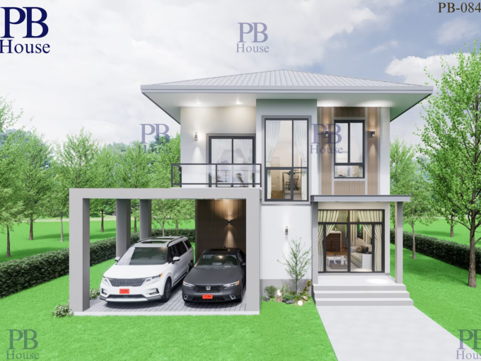 แบบบ้าน 2 ชั้น ทรงปั้นหยา รับสร้างบ้านระยอง รหัส PB-084